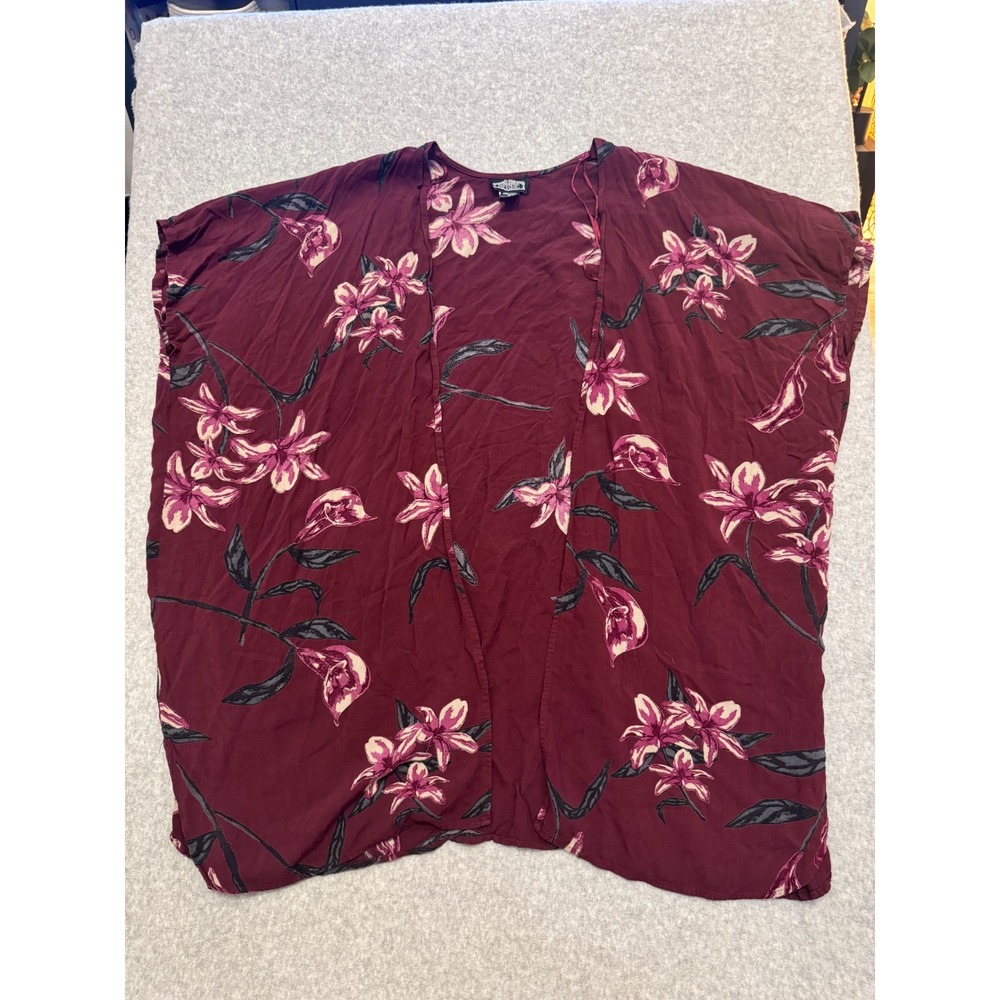 Angie‎ Womens Burgundy Floral Rayon Open Front Kimono Cardigan Size M